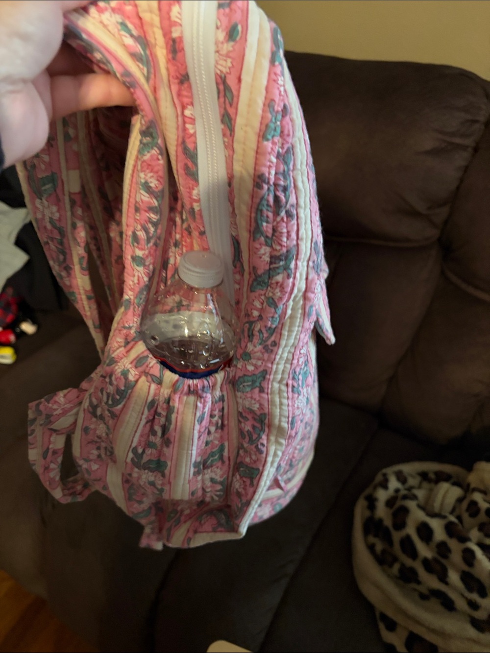 Pink Patterned Women's Backpack with Floral Print - Picture 4 of 5